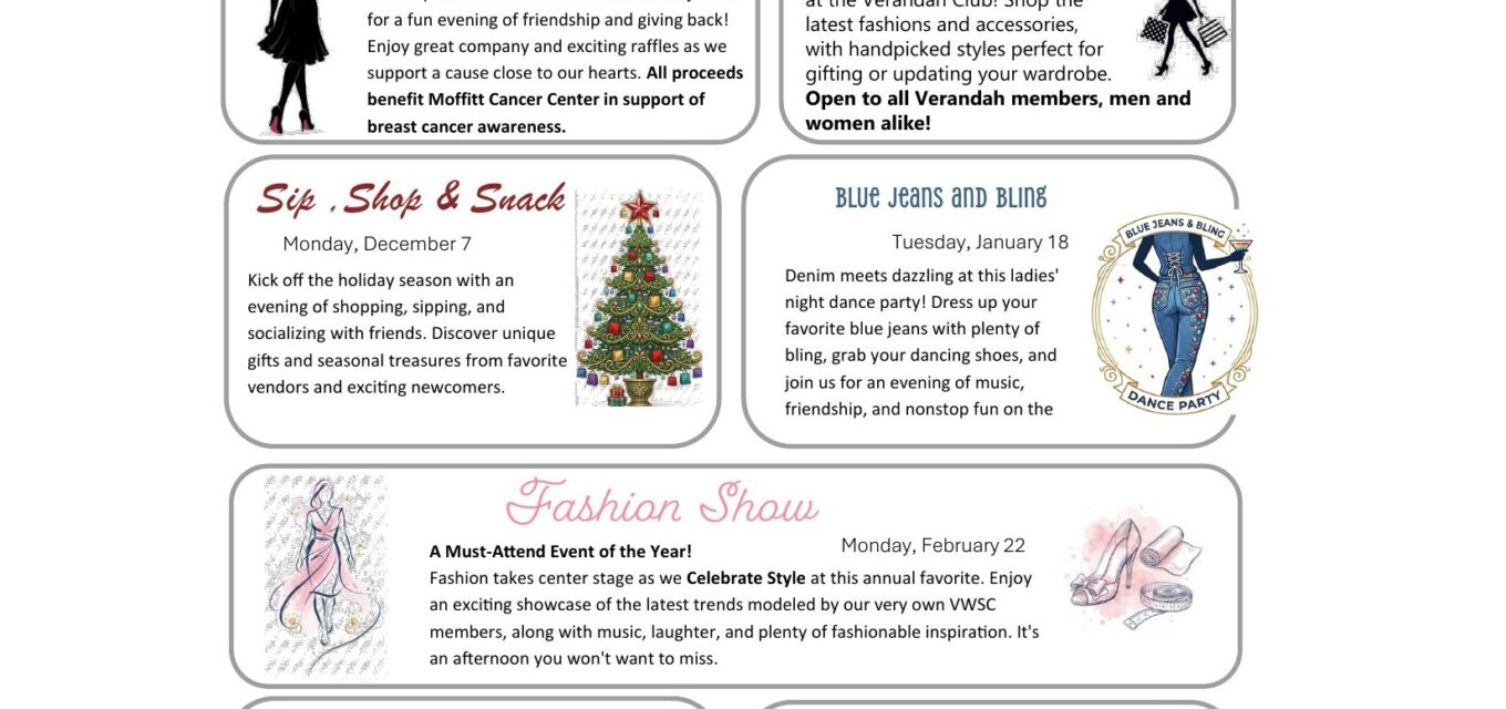 Verandah Women's Social Club 2026-27 season event dates flyer