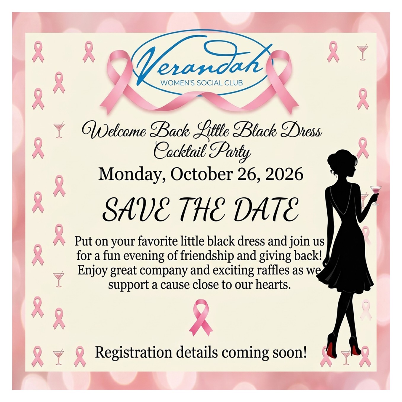 Welcome Back Little Black Dress Cocktail Party save-the-date flyer