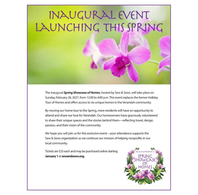 Spring Showcase of Homes inaugural event flyer hosted by Sew and Sews
