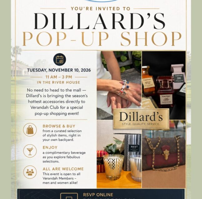 Dillards Pop-Up Shop flyer for November 10 at the Verandah River House